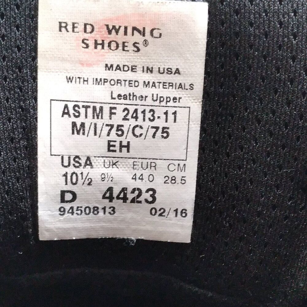 Red Wing‎ Shoes Work Boots Safety Toe EH Rated Black Leather USA Made 10.5